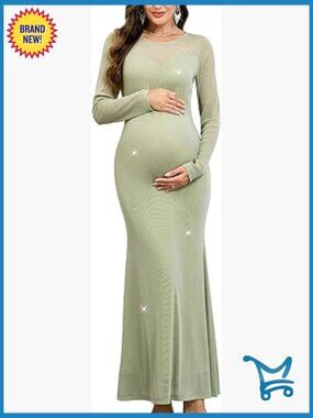 Sparkly Maternity Mermaid Gown Long Sleeve Fitted Formal Dress for Baby Shower